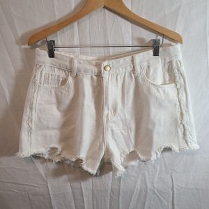 Shein White Raw Frayed Hem Denim Shorts